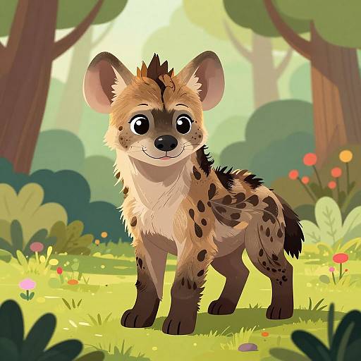 Playful Anthro Hyena Cub in Forest