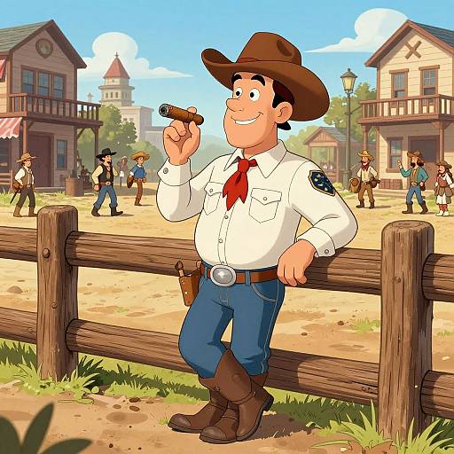 Cartoon Sheriff in Lively Wild West
