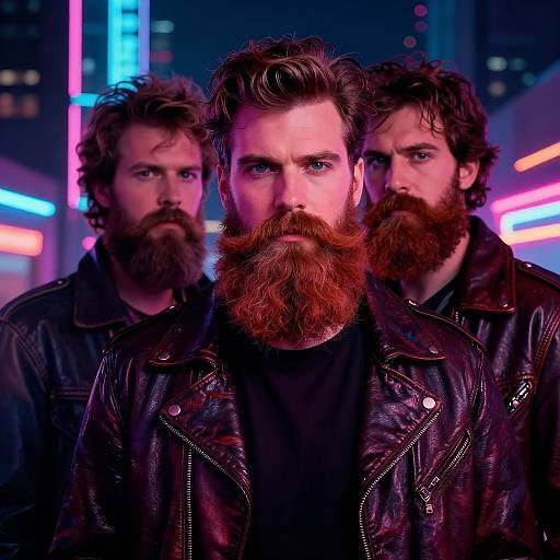 80s Bearded Characters in Neon City