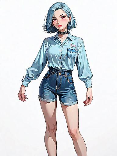 Stylish Woman in Casual Denim Shorts Outfit