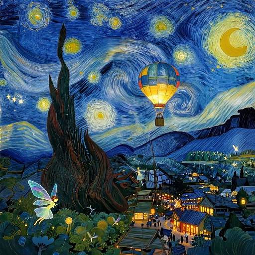 Digital art in vibrant colors, blending Vincent van Gogh's 