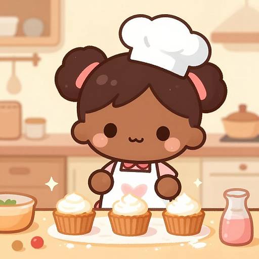 Kawaii Black Girl Chibi Baking Cupcakes
