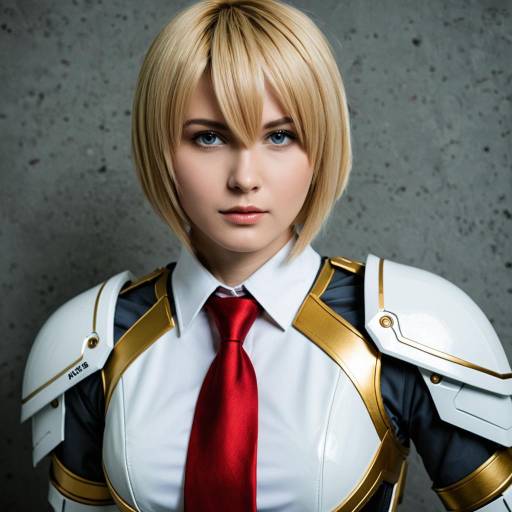 Cosplay Aigis in White and Gold Armor