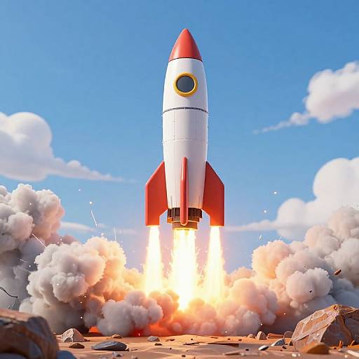 3D Cartoon Rocket Launch Scene