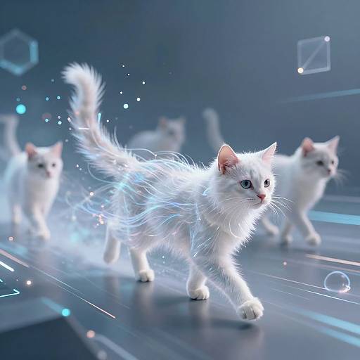 Ethereal AI Cats in Virtual Landscape