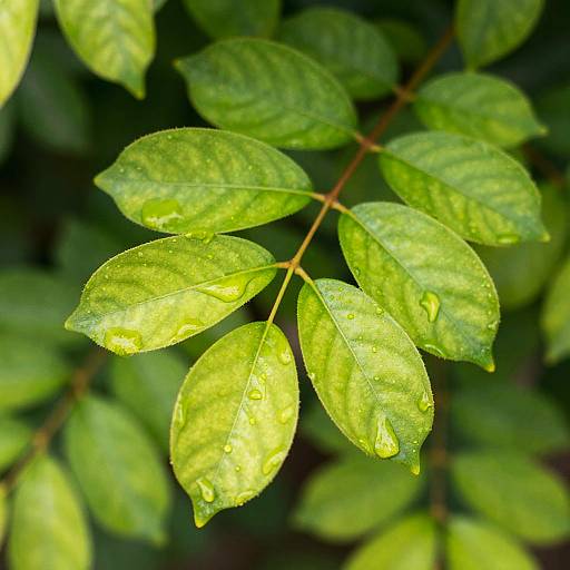 Dewy Green Leaves Close-Up
