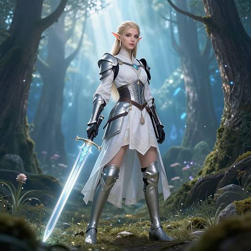 Elegant Elf Warrior in Enchanted Forest