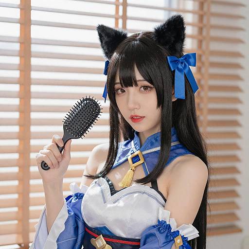 Asian Woman in Cat Ear Cosplay