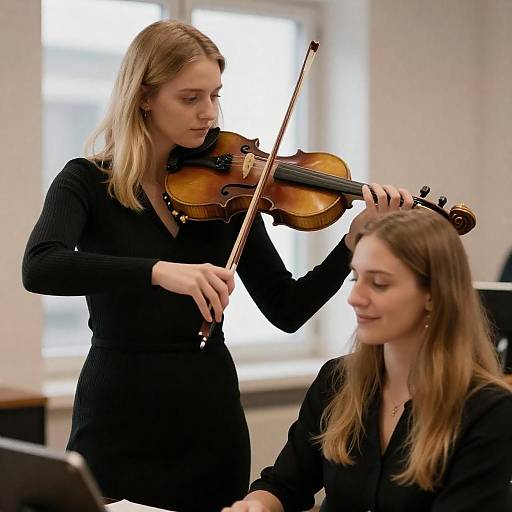 Elegant Duo: Women Playing Violin Together