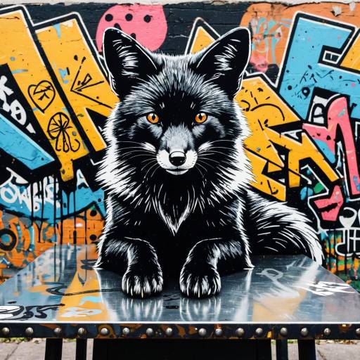 Black Fox Mural with Vibrant Graffiti