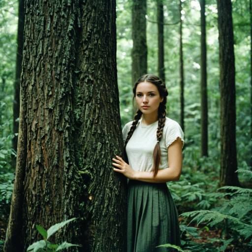 Young Woman Standing by Tree in Forest