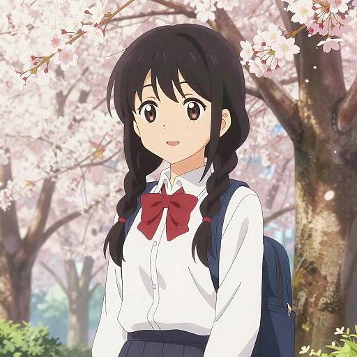 Latina Anime Schoolgirl in Cherry Blossoms