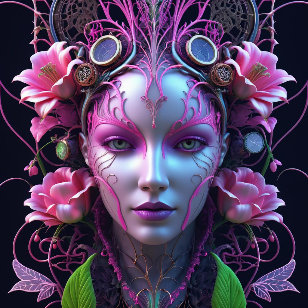 Intricate Steampunk Medusa with Tulips