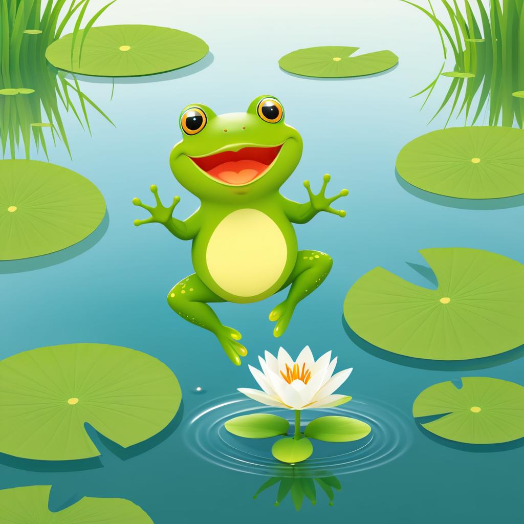 Joyful Frog in a Serene Pond Illustration