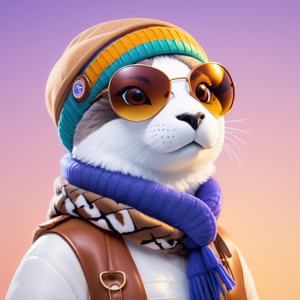 Vibrant Furry Seal in Aviator Style