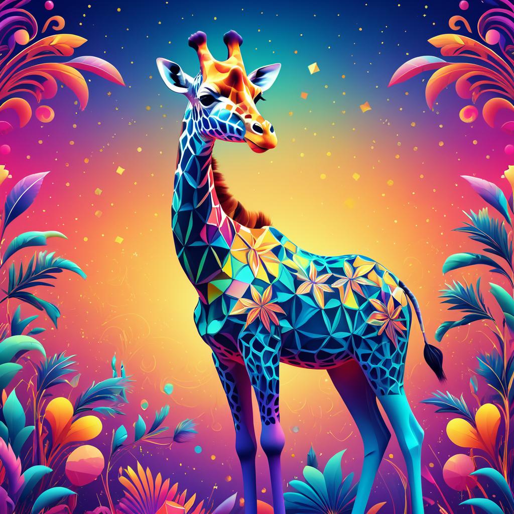 Vibrant Surreal Giraffe with Kaleidoscope Neck