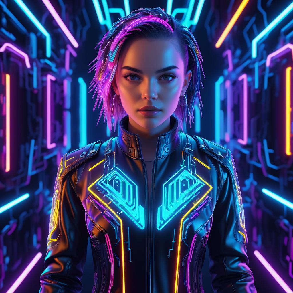 Futuristic Cybernetic Woman in Neon Colors