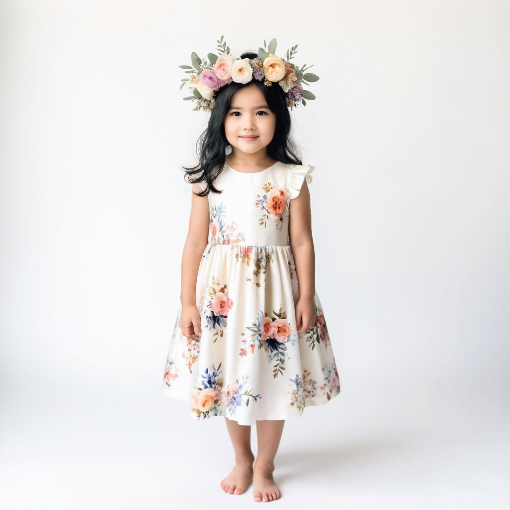 Delighted Girl in Floral Crown Photograph