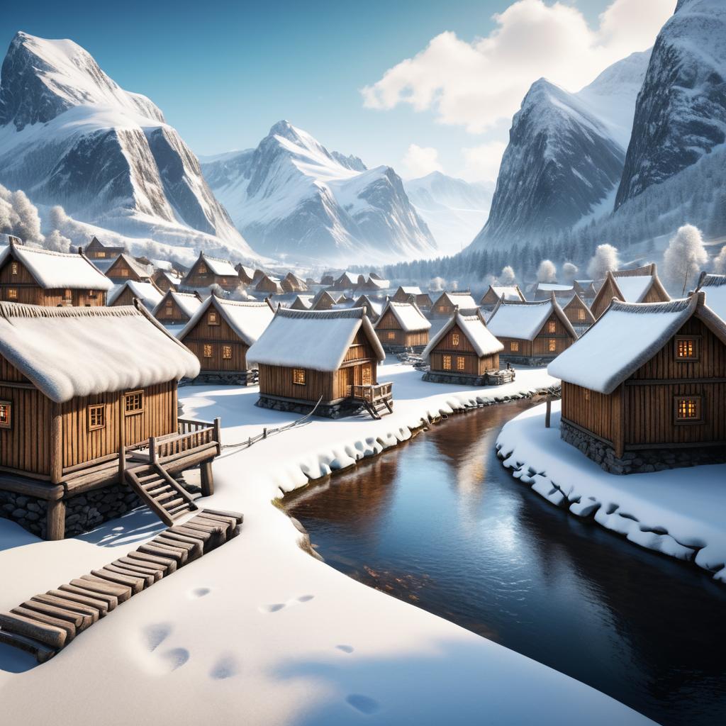 Photorealistic Nordic Viking Village Scene