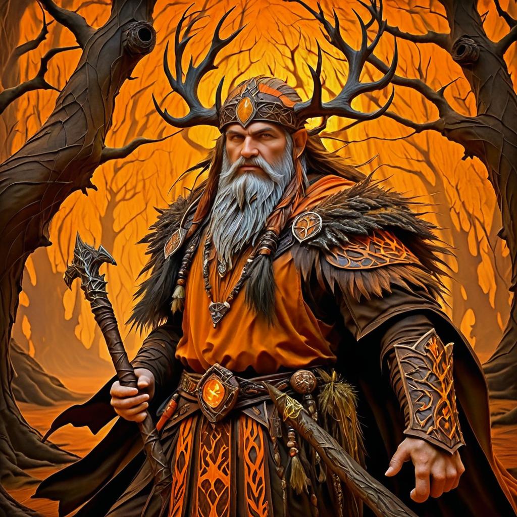 Ancient Druid in Mystical Forest Scene