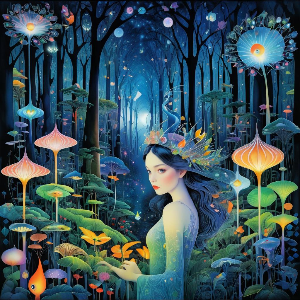 Magical Forest: Young Woman and Creatures