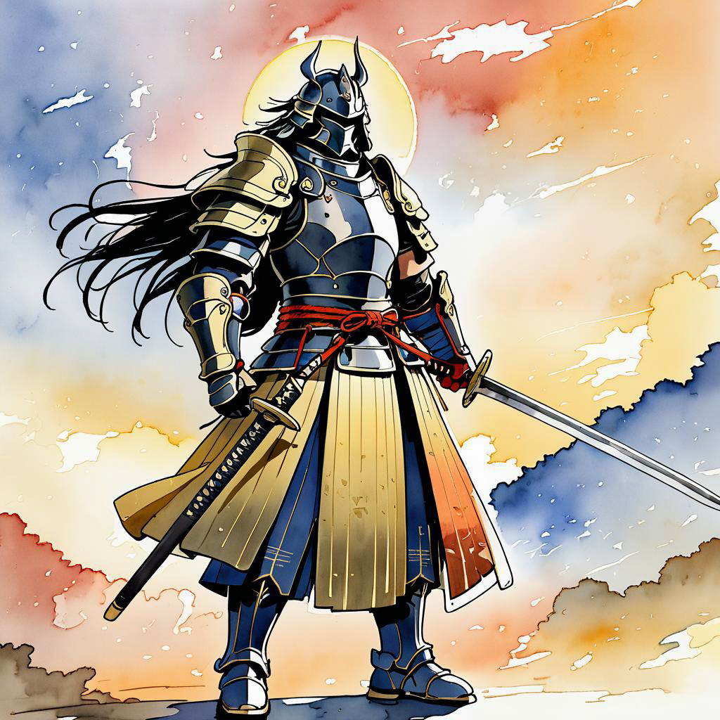 Heroic Knight in Samurai Armor Illustration