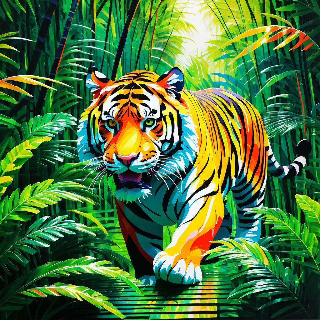 Vibrant Tiger in Lush Jungle Abstract