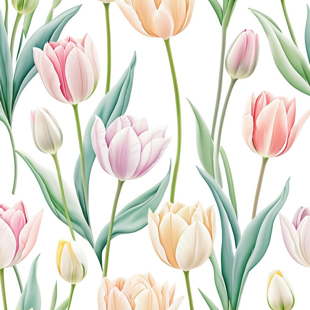 Soft Fabric Drawing of Blooming Tulips