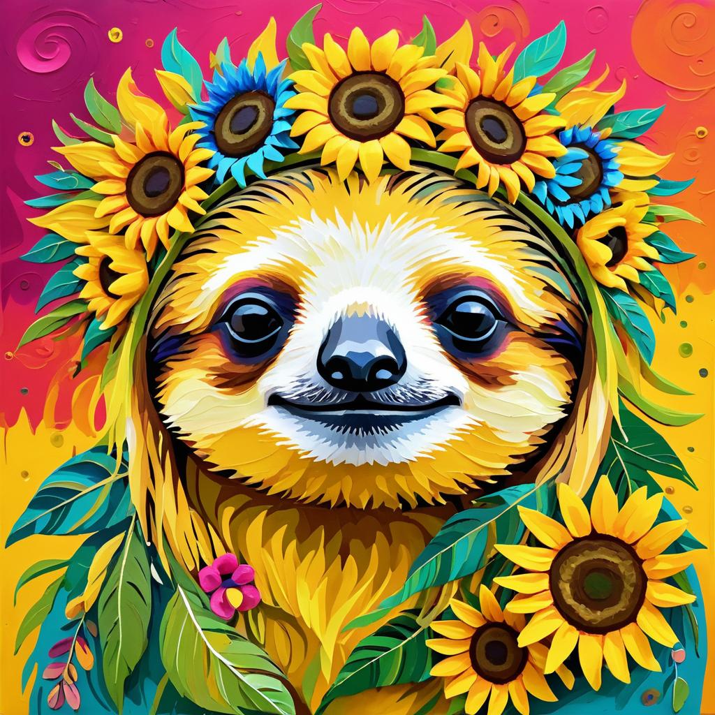 Whimsical Sloth in Frida's Garden