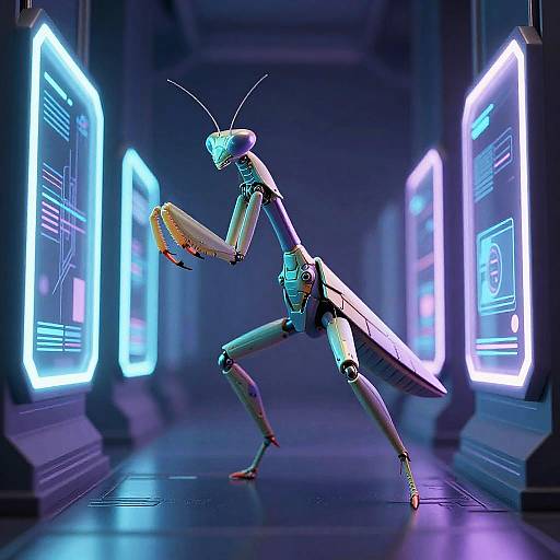 Futuristic Neon 3D Mechanized Mantis