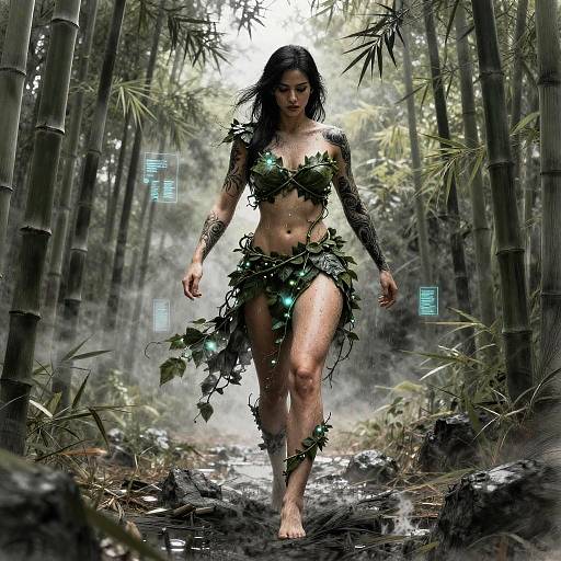 Graphite Sketch of Martial Artist in Bamboo Grove