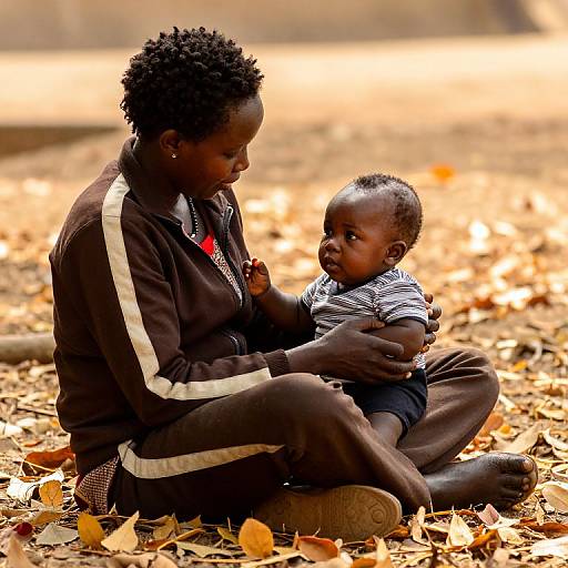 African Mother and Baby in Autumn