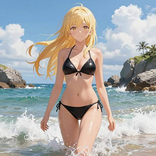 Anime Girl in Shallow Ocean Paradise