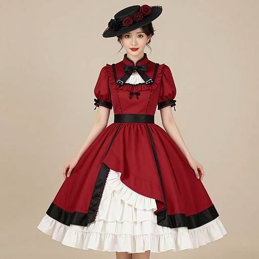 Elegant Woman in Red and Black Dress