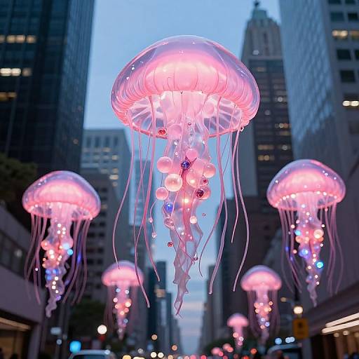 Giant Pink Jellyfish Over Metropolis