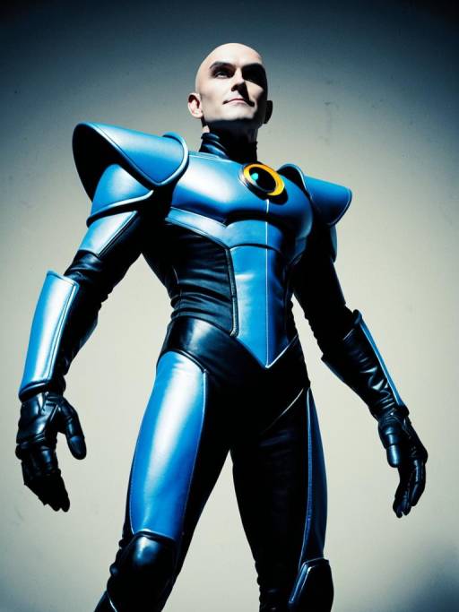 Man in Megamind Costume Low-Angle Pose