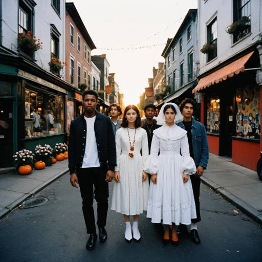 Diverse Group in Vintage-Inspired Fashion on Urban Street