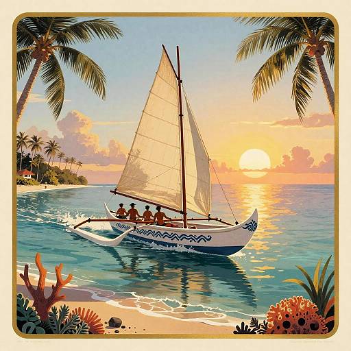 Art Nouveau Polynesian Voyaging Canoe Poster