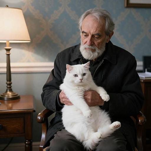 Intimate Scene with Elderly Man and Cat