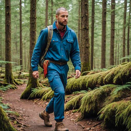 Man hiking in forest with backpack