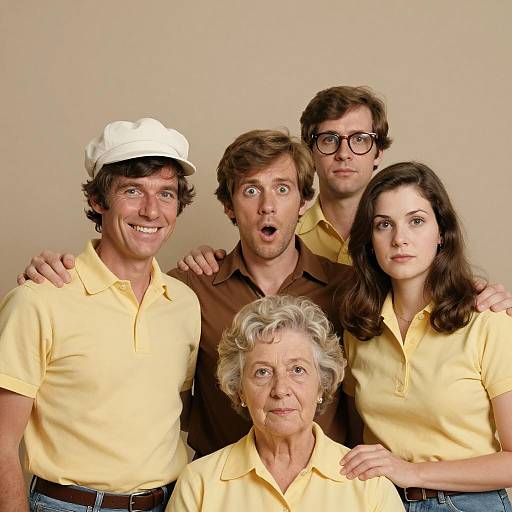 1970s Group Photo in Yellow Shirts