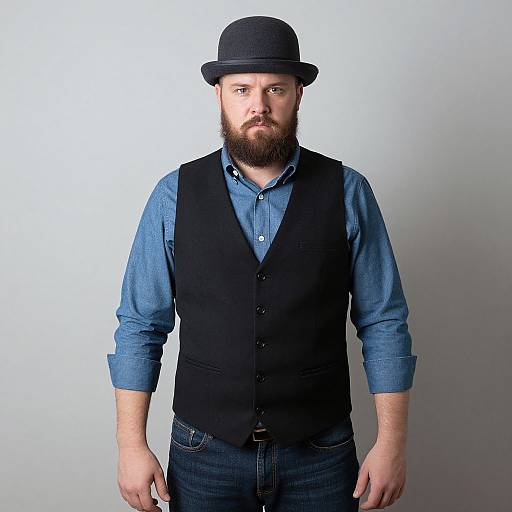 Serious Bearded Man in Bowler Hat