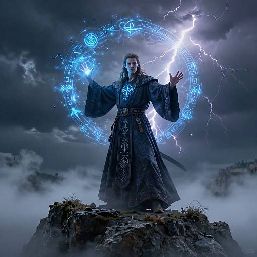 Male Sorcerer Casting Spell on Cliff