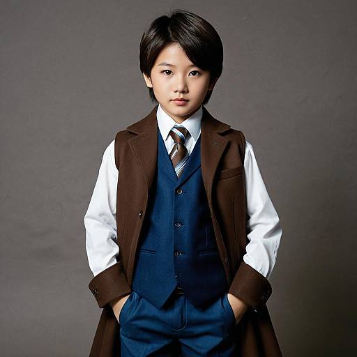 Young Asian Boy in Formal Chic Outfit