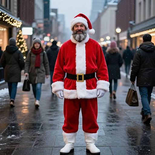 Festive Santa on Winter City Street