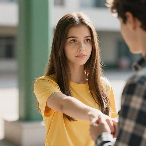Couple Holding Hands in Sunlit City