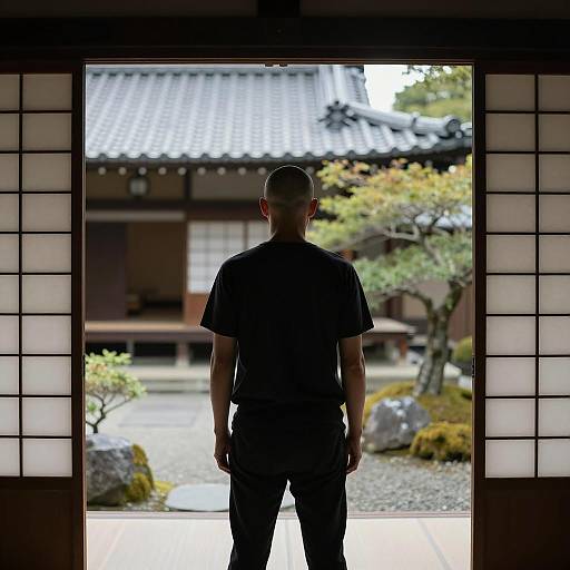 Silhouetted Man in Traditional Japanese Setting