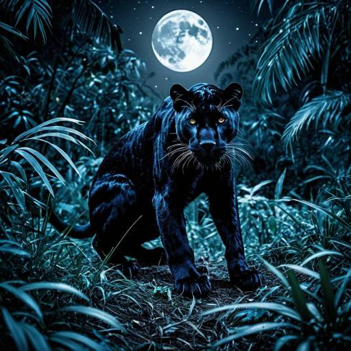 Black Panther in Jungle Under Moonlight