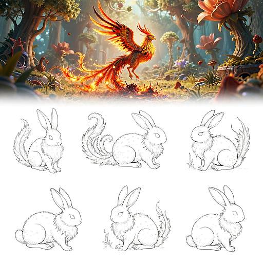 Surreal Phoenix Line Art Fantasy