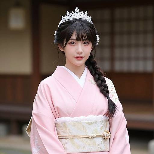 Elegant Woman in Pink Kimono